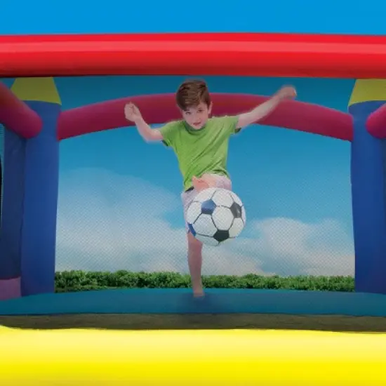 Banzai Slide N Fun Inflatable Slide and Bounce House with Oversized Entryway Slide, Soccer Net, Ball, and Included Motor Blower, Ages 3+ image {2}