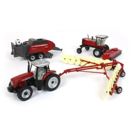 1/64 Massey Ferguson 4 Piece Haying Set Includes Tractor, Wind Rower, Baler, Hay Rake, and Bales by ERTL 16421 image {2}