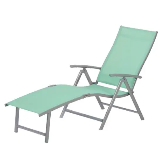 3pc Outdoor Aluminum Folding Adjustable Chaise Lounge Chair and Table Set Green - Crestlive Products image {3}