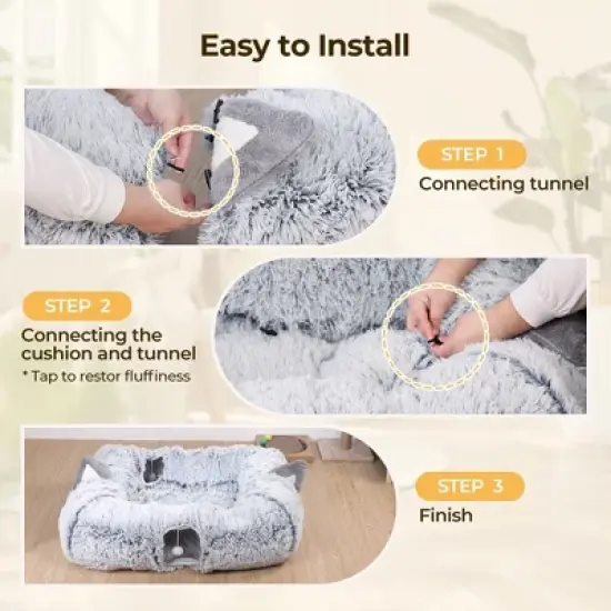 GOTGELIF Collapsible Plush Cat Tunnel Bed Pet Toy for Indoor Cats image {2}