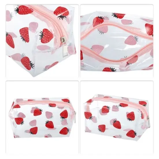Unique Bargains Portable PVC Clear Makeup Bag Strawberry Red 1 Pc image {2}