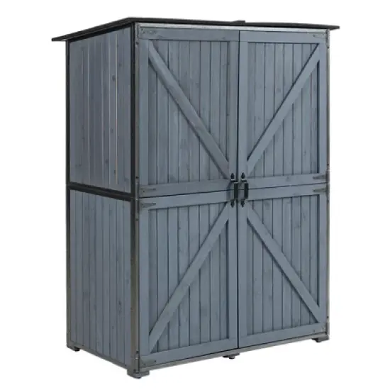 GDFStudio Morton Modern 69" Fir Wood and Metal Outdoor Waterproof Storage Shed image {1}