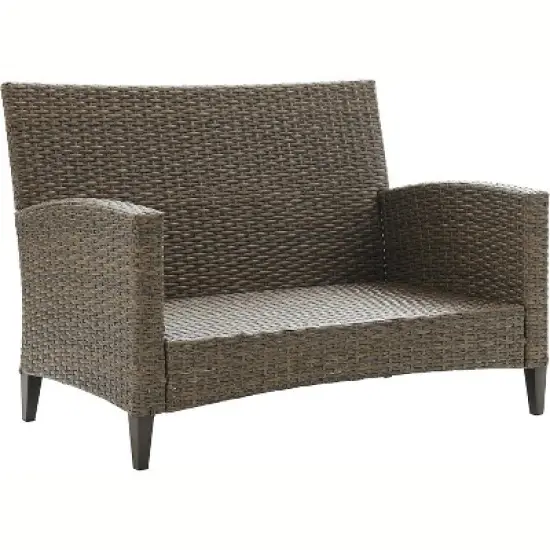 HomeStock Rockport Outdoor Wicker High Back Loveseat Oatmeal/Light Brown image {7}