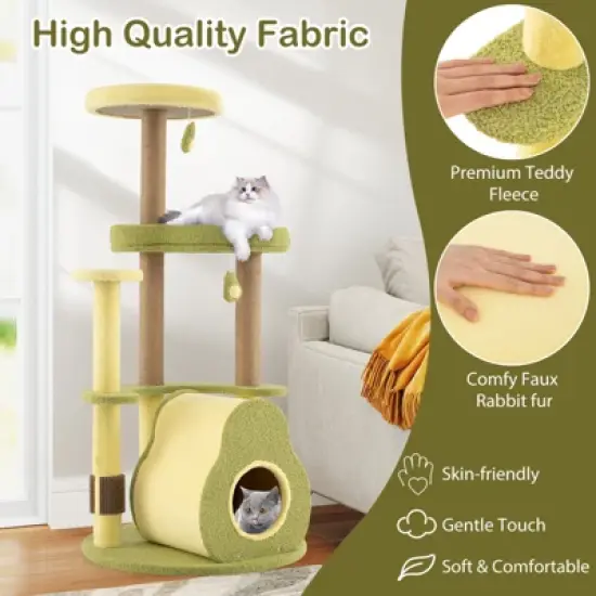 Tangkula Avocado Cat Tree Multi-level Cat Tower w/ Private Condo Cat Self-grooming Brush image {6}