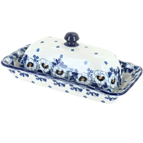 Blue Rose Polish Pottery A65 Ceramika Artystyczna Butter Dish image {5}