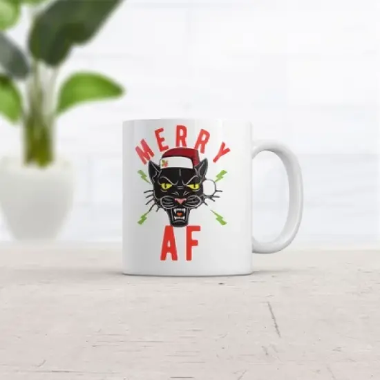 Crazy Dog Merry AF Mug Funny Christmas Kitten Graphic Coffee Cup-11oz image {1}