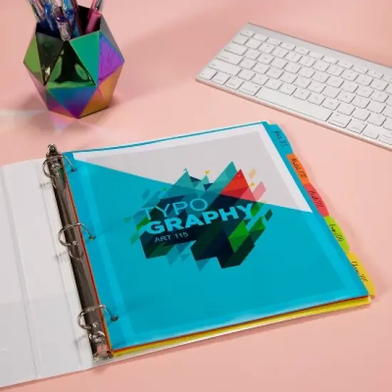 Avery 5ct Write & Erase Pocket Tab Plastic Divider Set: Multicolor Binder Dividers with Pockets, Filing Accessories image {1}