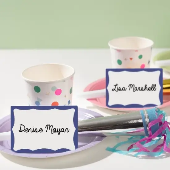 Avery Customizable Name Tags, 2-1/3" x 3-3/8", White with Blue Border, 6 Packs of 100, 600 Removable Name Badges Total (44144) image {3}