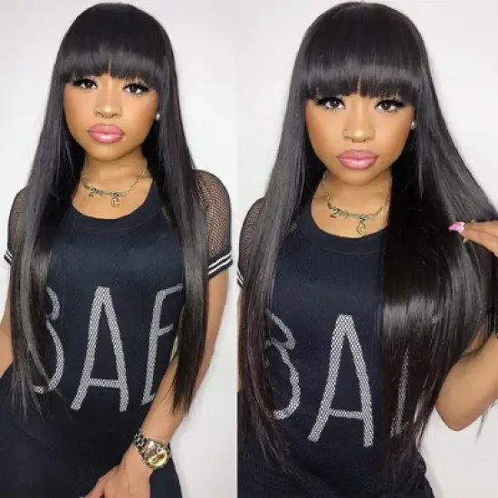 Jessie's Wig 20-22 Inch Straight Wig With Bangs 13X6 Deep Part Lace Front Natural Black 1 Pc/Pack image {6}