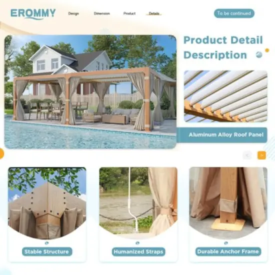EROMMY 24 Ft. W X 12 Ft. D Louvered Pergola With Louvered Roof For Decks, Gardens And Backyards image {4}