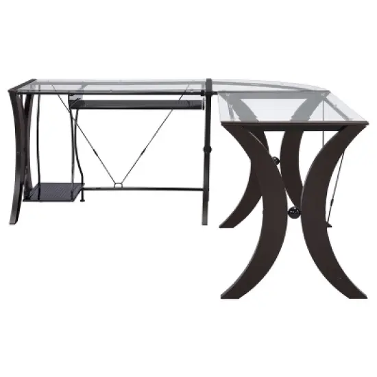 Monterey Glass Top L-Shape Computer Desk Cappuccino - Coaster image {4}