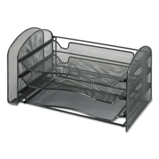 Safco Mesh Desk Organizer, 1 Vertical/3 Horizontal Sections, Steel Mesh, 16.25 x 9 x 8, Black image {2}