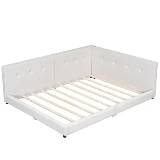 Queen/Full Size Platform Bed Frame, Upholstered Floor Bed Daybed with USB Ports -ModernLuxe image {5}