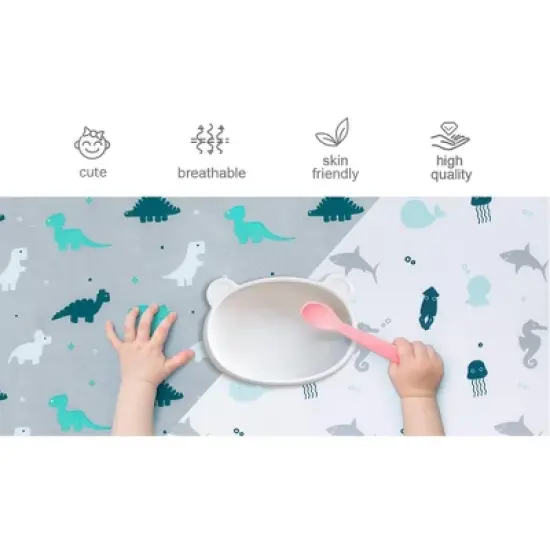 Biloban-2 Pack Splat Mats - Baby/Toddler 100% Waterproof Tablecloth，High Chair Mat Floormat， Platmat 2 Pack  with Cute Print image {4}