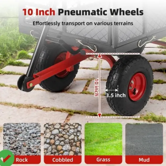 Steel Garden Cart, 880LBS/1400LBS Heavy Duty Garden Dump Cart, Meatl Utility Wagon with Removable Sides & 180&deg; Rotating Handle image {1}