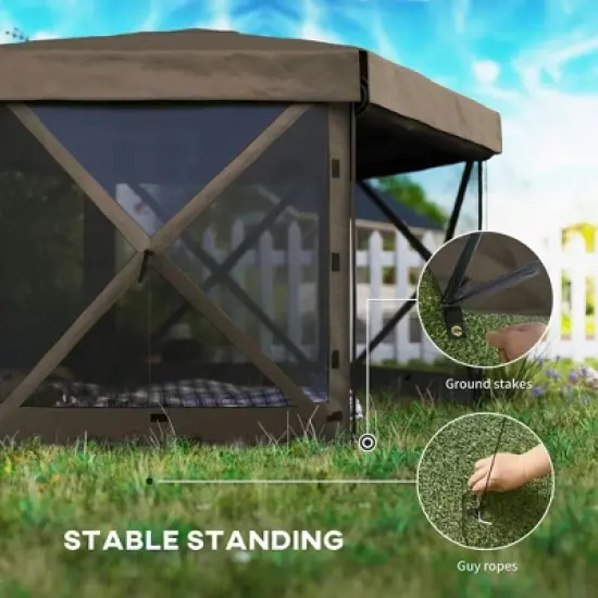 Resenkos Patio Garden Pergola, Pergola Canopy,12' x 12' Hexagonal Pop Up Gazebo Canopy Tent with 5 Sidewalls and Carry Bag, Brown image {3}