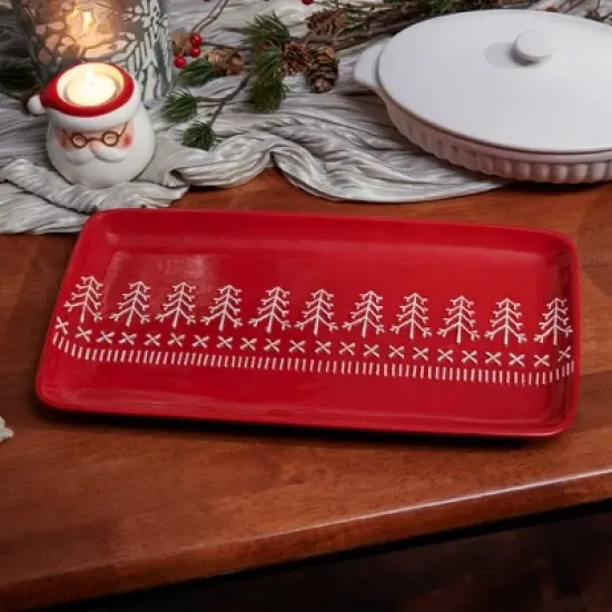 Primitives By Kathy 8.0 Inch Nordic Tree Platter Christmas Seasonal Tabletop , Red Glazed Finish (1PC) image {2}