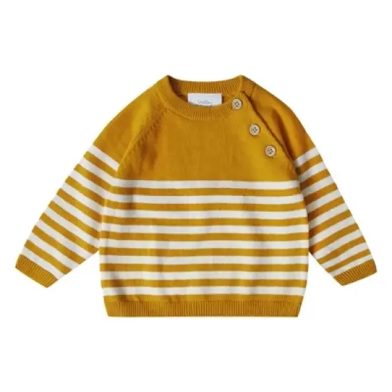Stellou & Friends 100% Cotton Knit Striped Baby Toddler Boys Girls Long Sleeve Sweater with Shoulder Button Closure image {7}