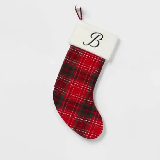 20" Plaid Monogram Christmas Holiday Stocking with Faux Fur Cuff Red/Green/White - Wondershop&trade; image {4}