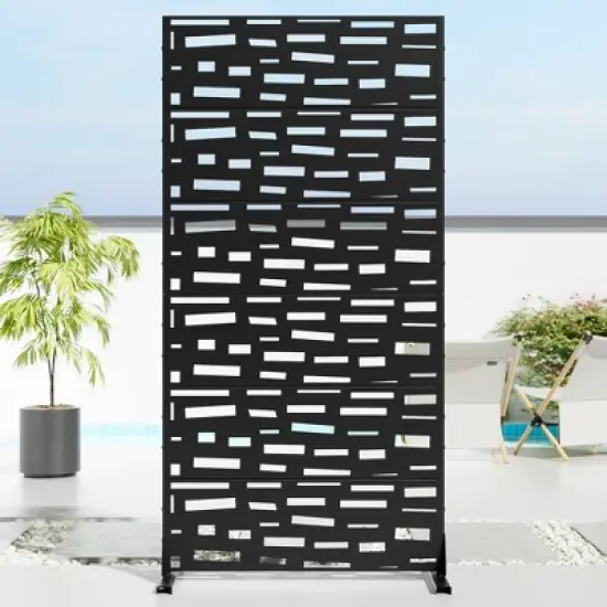 Wooakway 72 in. H x 35 in. W Outdoor Rectangle Metal Privacy Screen Garden Fence Panel Freestanding Patio Decorative Screen for Yard image {7}
