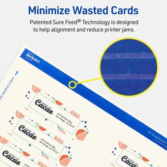 Avery Printable Rectangle Mini Business Cards with Sure Feed Technology, 1" x 3", Matte Ivory Cardstock, Print-to-the-Edge, Laser/Inkjet, 800 Total image {3}