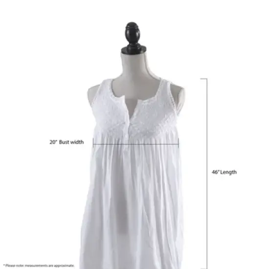 Saro Lifestyle Pure Cotton Full-Length Sleeveless Embroidered Nightgown image {3}