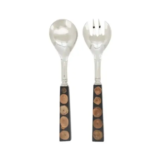 Saro Lifestyle Artisan Wood & Resin Salad Server Set Black image {4}