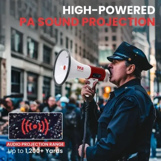 Pyle Megaphone 50-Watt Siren Bullhorn - White & Red image {6}