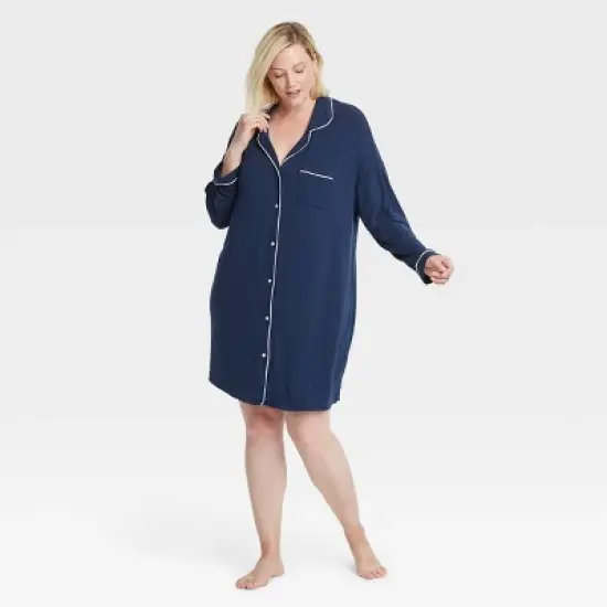 Women's Beautifully Soft Notch Collar NightGown - Stars Above image {4}