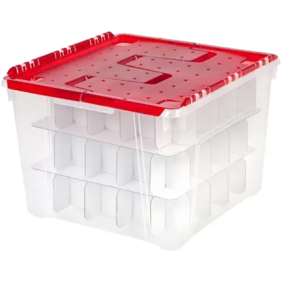 IRIS USA Ornament Storage Box, Plastic Organization Container Bin, Clear/Red image {5}