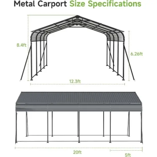 Real Relax Metal Carport, Heavy Duty Car Port, All-Weather Outdoor Storage Trucks, Boats, Cars, Galvanized Steel Roof, Vertical Stripe Design image {6}