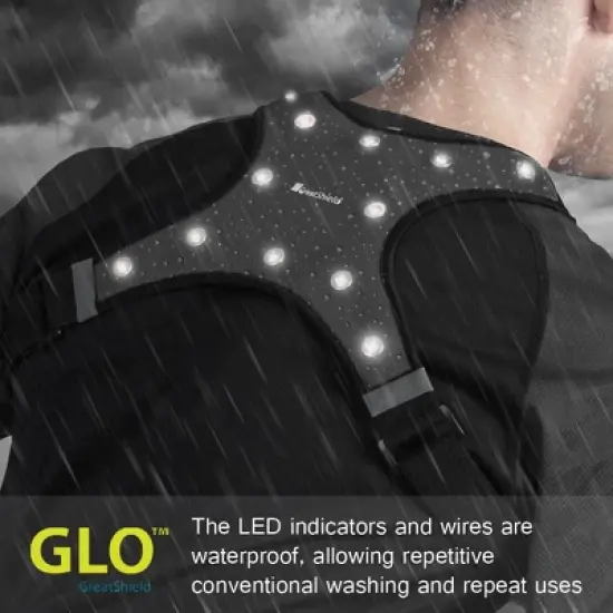 GreatShield GLO Waterproof Reflective Running Vest, LED Reflective Vest for Night Walking and Cycling, 2 Front Pockets Running Gear - Gray (L Size) image {3}