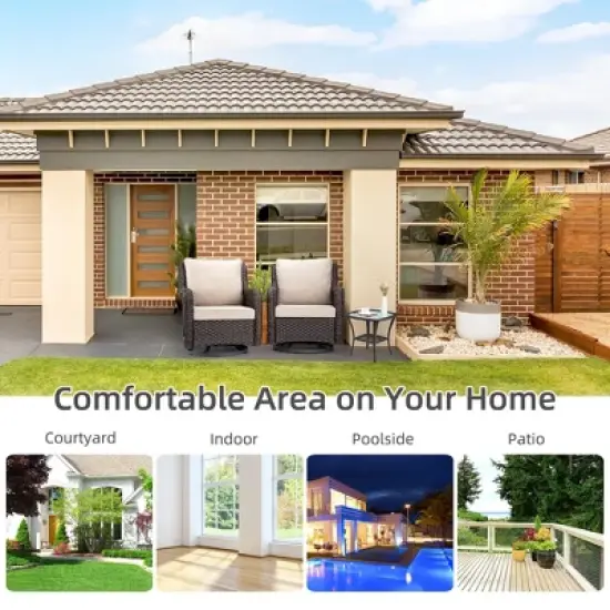 Outdoor Swivel Wicker Glider Patio Chairs with Table Set, 3PCS Outdoor Bistro Set with 4inch Thick Cushions and Coffee Table for Porch, Balcony image {6}