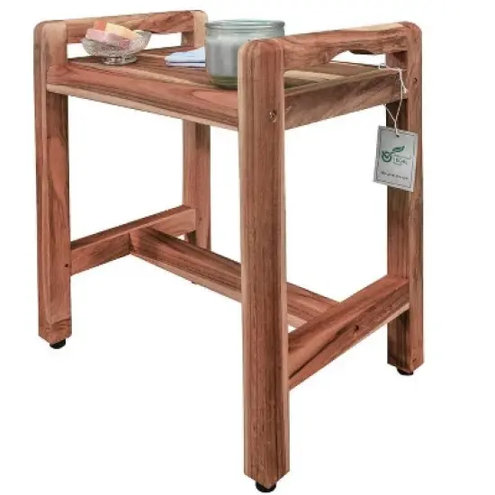 EcoDecors&reg; Eleganto&reg; 20" Teak Wood Shower Bench with LiftAide&reg; Arms in EarthyTeak Finish image {1}