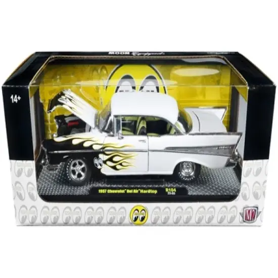 1957 Chevrolet Bel Air Hardtop Bright White with Flames "Mooneyes" Limited Ed to 6450 pcs 1/24 Diecast Model Car by M2 Machines image {2}