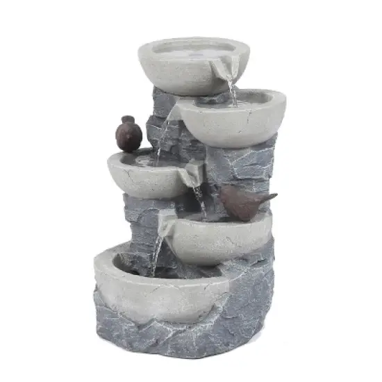 LuxenHome Gray Resin Bowls and Birds Outdoor Fountain image {3}