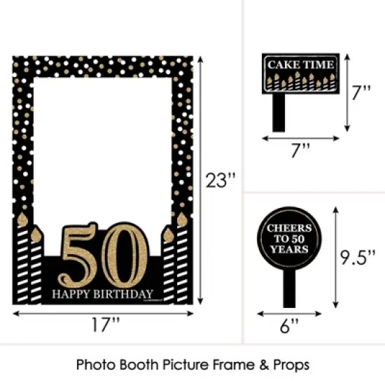 Big Dot of Happiness Adult 50th Birthday - Gold - Birthday Party Selfie Photo Booth Picture Frame & Props - Printed on Sturdy Material image {3}
