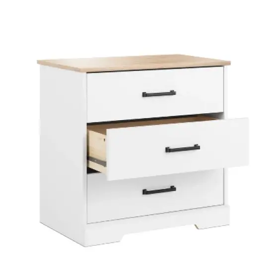 Prepac Rustic Ridge Farmhouse 3 Drawer Nightstand White/Oak image {7}