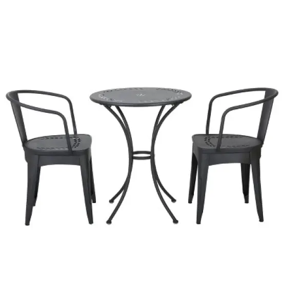 Christopher Knight Home Tisha Outdoor Modern Iron 3 Piece Bistro Set with Curved Open Backrest image {1}
