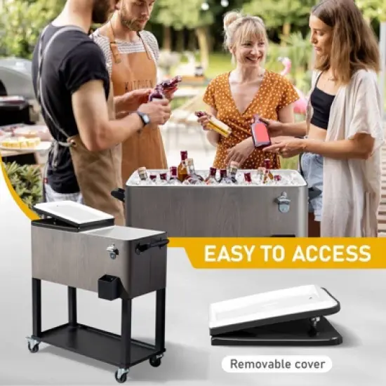 Karl Home 80 QT Wood Grain Patio Cooler Cart image {5}