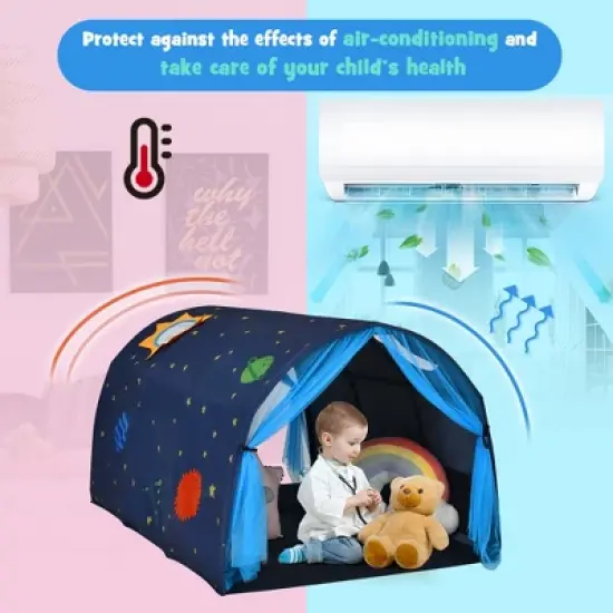 Costway Kids Bed Tent Play Tent Portable Playhouse Twin Sleeping w/Carry Bag Pink/Purple/Blue image {7}