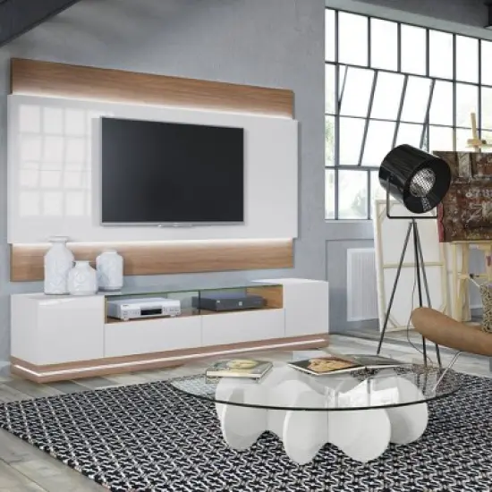 85.43" Vanderbilt TV Stand for TVs up to 70" Off White/Maple Cream - Manhattan Comfort image {6}