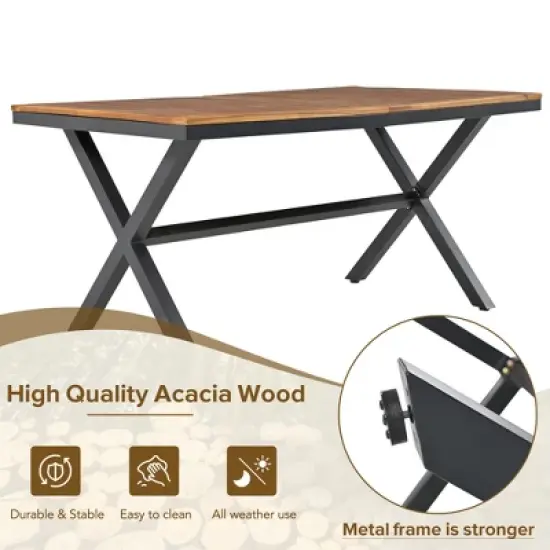 FIONECA 7-Piece Outdoor Patio Dining Set with Acacia Wood Tabletop & Metal Frame, All-Weather Chairs for Garden, Backyard, Balcony &uml;C Grey image {5}