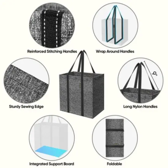 HOMLUX 4Pk Foldable Reusable Grocery Shopping Storage Bag Reinforced Bottom image {2}