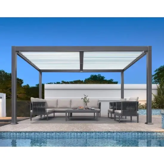 PURPLE LEAF Louvered Pergola Outdoor Aluminum Pergola with White Adjustable Rainproof Roof Grey Frame Hardtop Gazebo for Patio Deck Garden image {12}