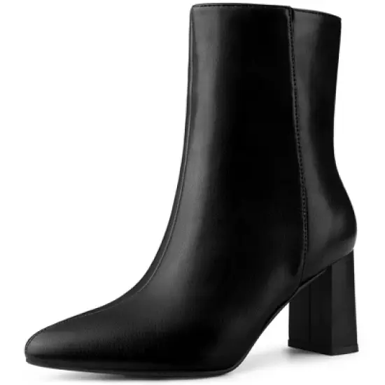 Perphy Women's Pointed Toe Zipper Block Heels Ankle Boots image {6}