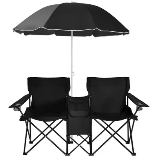 Portable Folding Picnic Double Chair W/Umbrella Table Cooler Beach Camping Turquoise\Black\Red\Gray image {11}
