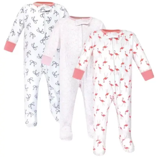 Yoga Sprout Baby Girl Cottton Zipper Sleep and Play 3pk, Flamingo image {3}