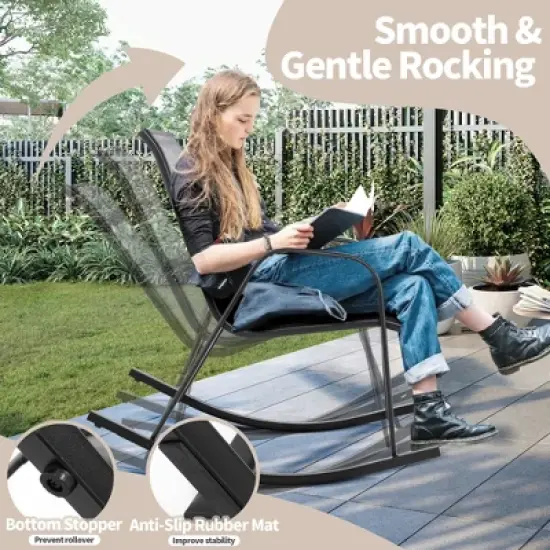 Tangkula 2pcs Patio Rocking Chair Heavy-Duty Metal Rocker Outdoor Anti-Slip Gray image {6}