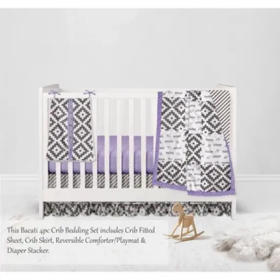 Bacati - Love  Gray Lilac 4 pc Crib Bedding Set with Diaper Caddy image {2}